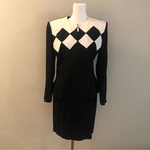 EUC 2PC Jacket/Skirt Positively Attitude size 8 Black & White